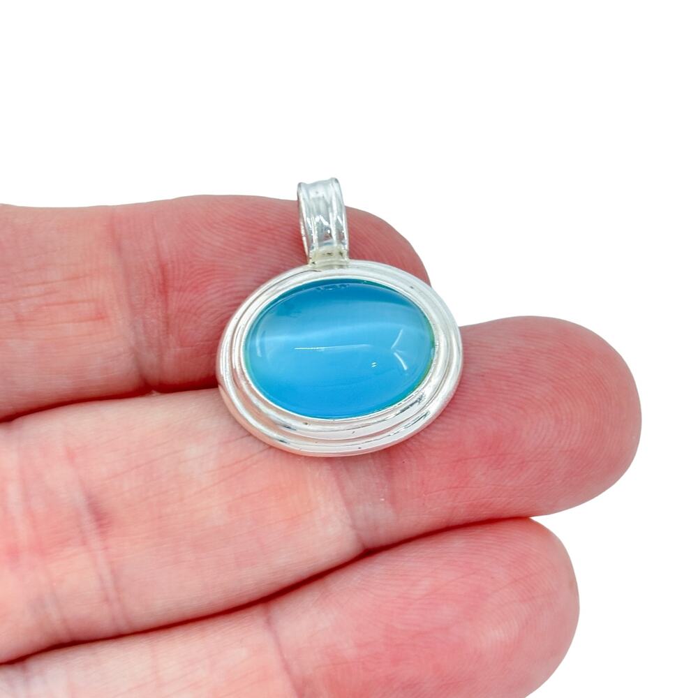 Vintage Sterling Silver 925 Blue Glass Pendant